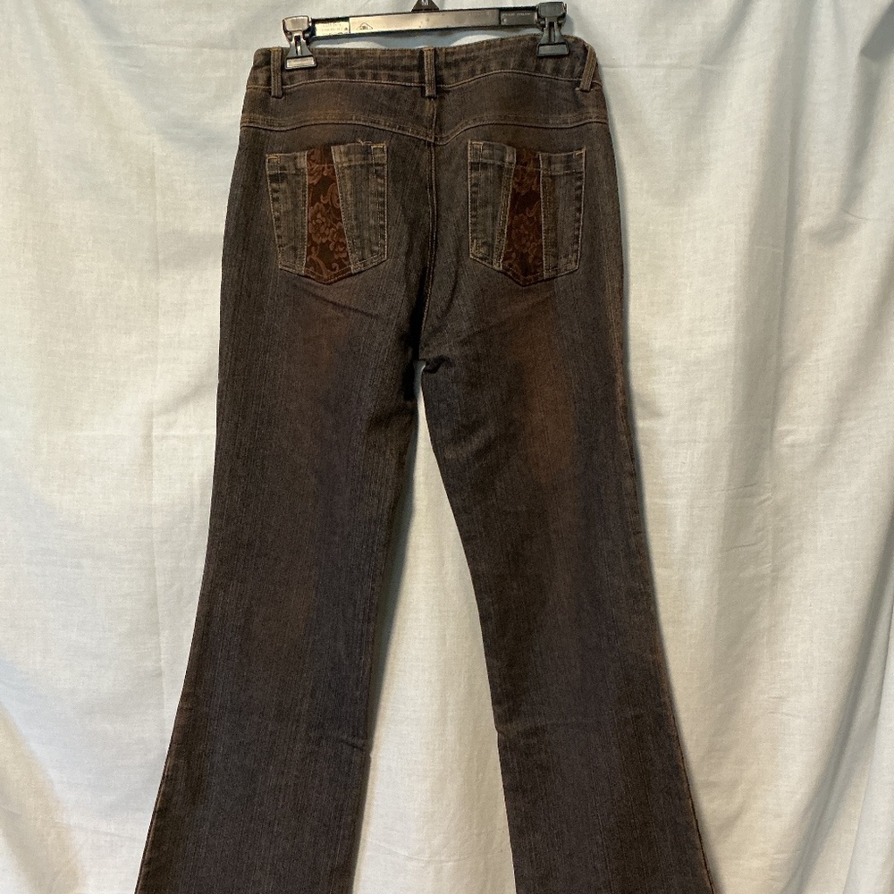 Y2K Embellished Bedazzled Distressed Flare Bottom Jeans Women’s Sz medium - Picture 5 of 6